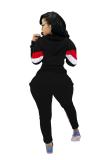 Black Polyester adult Fashion Active contrast color Patchwork Two Piece Suits Geometric pencil Long Sleeve