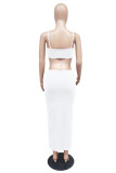 White Sexy Solid Hollowed Out Patchwork Spaghetti Strap Pencil Skirt Dresses
