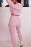 Pink Work Daily Solid Split Joint O Neck Long Sleeve Two Pieces