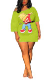 Fruit green Fashion Sexy adult Patchwork Print Character Two Piece Suits A-line skirt Short Sleeve Two Pieces