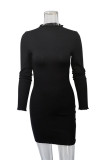 Grey Sexy Solid Patchwork Turtleneck Wrapped Skirt Dresses