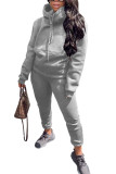 Grey Fashion Casual Adult Polyester Solid Split Joint Hooded Collar Long Sleeve Regular Sleeve Regular Two Pieces