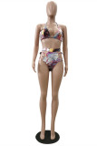 Blue Fashion Sexy Print Hollowed Out Basic Swimwears