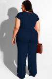 Navy Blue Sexy Fashion adult O Neck Solid Bandage Two Piece Suits