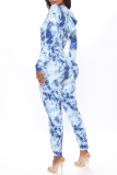 Blue Sexy Patchwork Tie-dye Hooded Collar Long Sleeve Two Pieces