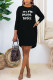 Black Fashion Casual Living Polyester Letter Print Pocket Pullovers Basic O Neck Long Sleeve Mini Straight Dresses