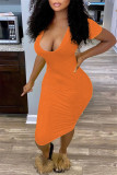 Red Fashion Sexy Solid Basic V Neck Short Sleeve Dress