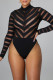 Black Fashion Sexy Patchwork See-through Half A Turtleneck Skinny Romper