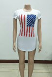 White Polyester Sexy Fashion Cap Sleeve Short Sleeves O neck A-Line Mini Patchwork Print Club Dresses
