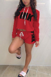 Pink Sportswear Print Hooded Collar Long Sleeve Two Pieces