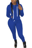 Blue Fashion Casual Adult Polyester Solid Pocket Hooded Collar Long Sleeve Regular Sleeve Regular Two Pieces