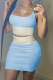 Light Blue Sexy Color Block Patchwork Square Collar Sleeveless Two Pieces