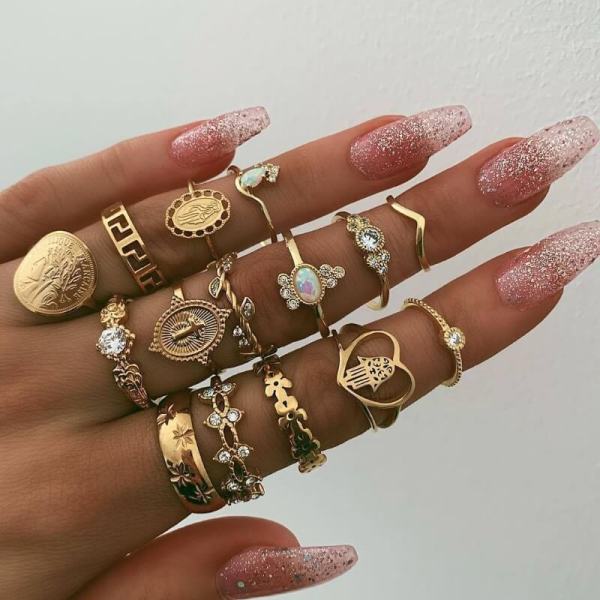 Gold Fashion Vintage Fifteen Pieces Rings