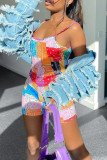 Pink Sexy Casual Print Backless Spaghetti Strap Regular Romper