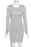 Black Fashion Sexy Print Pierced Patchwork O Neck Long Sleeve Mini Pencil Skirt Dresses
