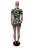 Camouflage Polyester Casual Print Straight Short Sleeve Two-Piece Short Set
