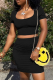 Black Casual Solid Hollowed Out Square Collar Short Sleeve Two Pieces