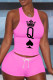 Pink Fashion Casual Print Basic O Neck Sleeveless Two Pieces