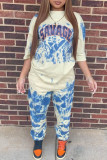 Baby Blue Casual Print Patchwork Tie-dye O Neck Half Sleeve Two Pieces