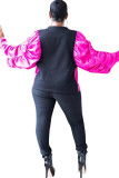rose red O Neck Patchwork Polyester Pure Long Sleeve Sweats & Hoodies