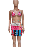 Pink Sexy Print Patchwork Swimwears