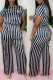 Black Fashion Casual Striped Print Basic O Neck Short Sleeve Two Pieces