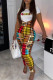 Orange Fashion Casual Letter Print Ripped O Neck Short Sleeve Two Pieces