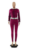 Purple Casual Print Zipper Collar Long Sleeve Two Pieces