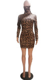 Leopard Print Casual Print Wrapped Skirt Dresses