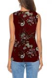 Red Polyester V Neck Sleeveless asymmetrical Print Button Floral Sweaters & Cardigans