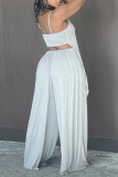Light Coffee Sexy Casual Solid Backless Spaghetti Strap Sleeveless Two Pieces