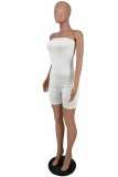White Sexy Casual Solid Backless Strapless Sleeveless Skinny Romper