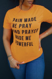 Yellow Fashion Casual Letter Print Basic O Neck T-Shirts