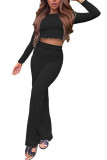 Black Fashion adult Ma'am OL Solid ruffle Two Piece Suits Straight Long Sleeve Two Pieces