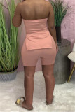 Red Sexy Casual Solid Backless Slit Strapless Sleeveless Two Pieces