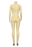Yellow Casual Print Patchwork O Neck Skinny Jumpsuits