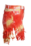 Red Sexy Patchwork Tassel Tie-dye High Waist Regular Denim Shorts
