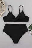 Black Sexy Solid Split Joint Swimwears