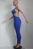 Pink Sexy Solid Hollowed Out Halter Skinny Jumpsuits