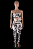 Pink Polyester Fashion Two Piece Suits asymmetrical Camouflage crop top Bandage Regular Two-piece Pants