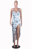 As Show Polyester adult Fashion Sexy Spaghetti Strap Sleeveless Slip Asymmetrical Ankle-Length Print Tie and