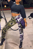 Army Green Fashion Casual Camouflage Print Patchwork Trousers