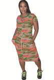 Green Milk. Fashion Casual adult Ma'am Blue Green Orange Cap Sleeve Short Sleeves O neck A-Line Mid-Calf Print Dresses