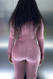 Purple Fashion Casual Solid Basic Turndown Collar Regular Jumpsuits