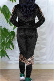 Silver Fashion Street Adult Patchwork Leopard Split Joint O Neck Long Sleeve Regular Sleeve Regular Two Pieces