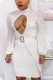 Cream White Sexy Solid Hollowed Out Mandarin Collar Wrapped Skirt Dresses