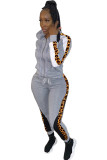 Black Casual Leopard Print Two Piece Suits Patchwork pencil Long Sleeve