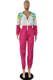 Red Elastic Fly Long Sleeve Mid Patchwork Print pencil Pants