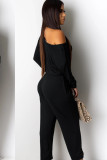 Black Sexy Solid Polyester Long Sleeve one shoulder collar