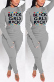 Grey Street Print O Neck Long Sleeve Two Pieces